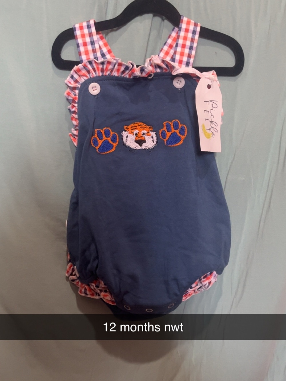 Navy Tiger Embroidered Baby Bubble Romper